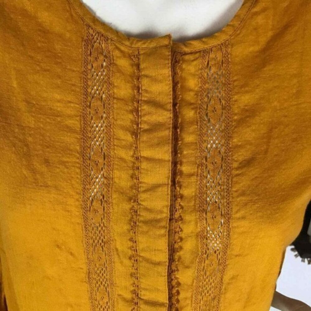 Zara Basic Lace Trim Button Down Blouse Mustard Y… - image 5